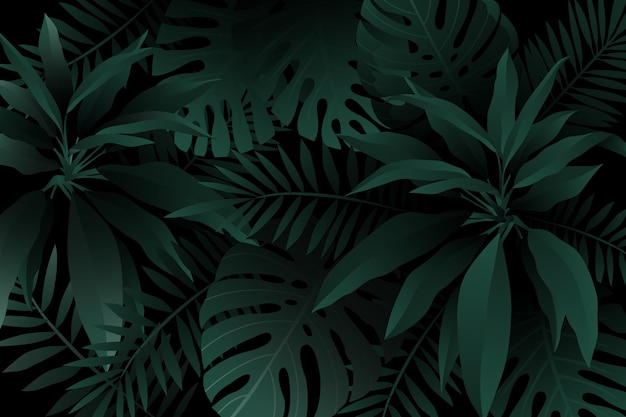 Free Vector monochrome green realistic dark tropical leaves background