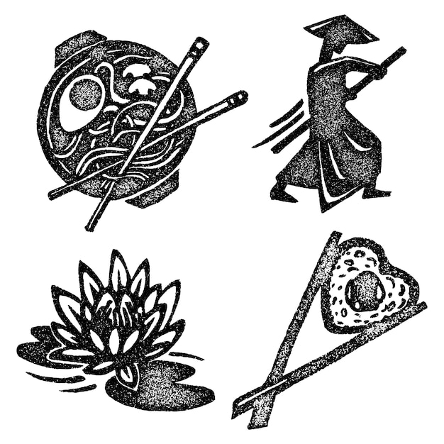 Free Vector monochrome japan stickers collection