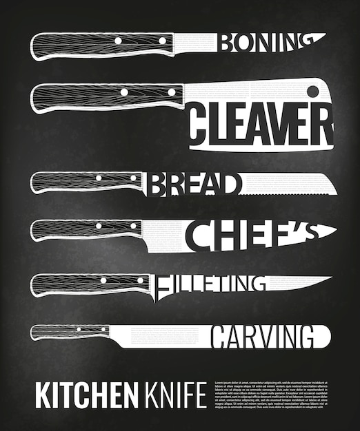 Free vector monochrome kitchen knives scheme set