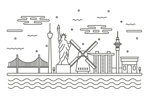 Monochrome landmarks skyline concept