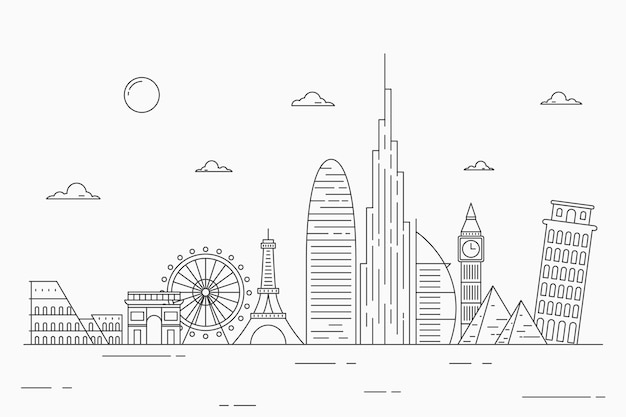 Free vector monochrome landmarks skyline design