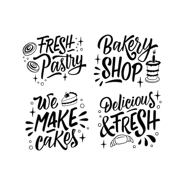 Free Vector monochrome lettering bakery stickers collection