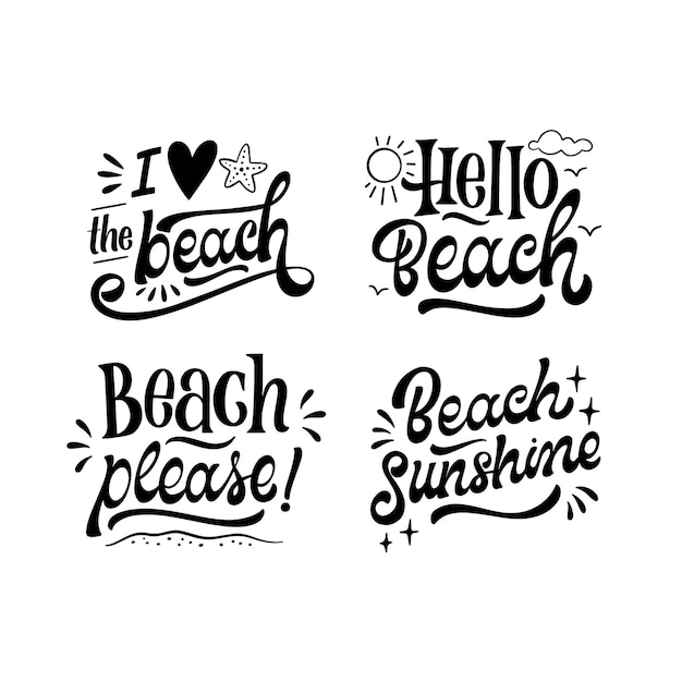 Free Vector monochrome lettering beach stickers collection