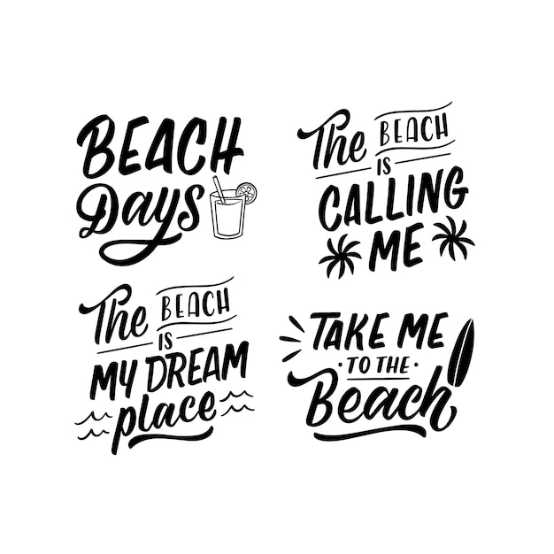 Free Vector monochrome lettering beach stickers collection