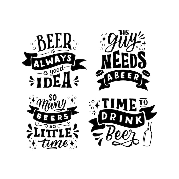 Free Vector monochrome lettering beer stickers collection