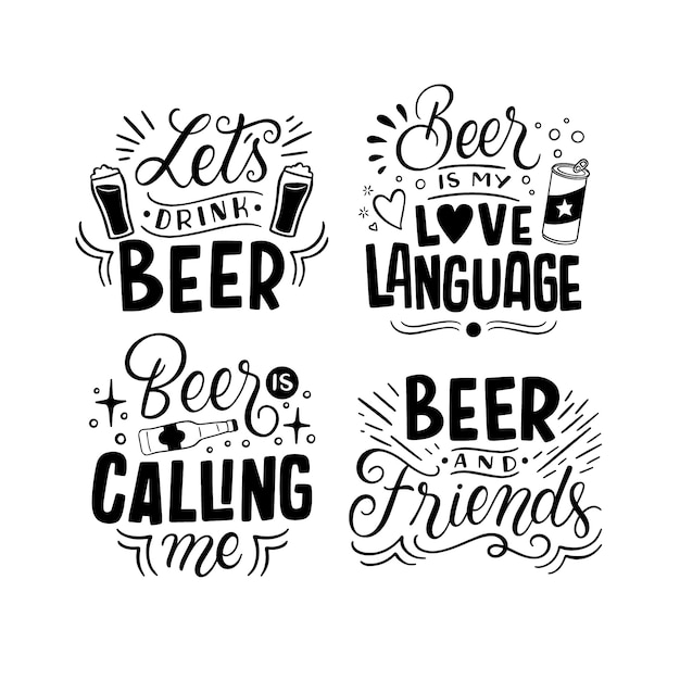 Free Vector monochrome lettering beer stickers collection