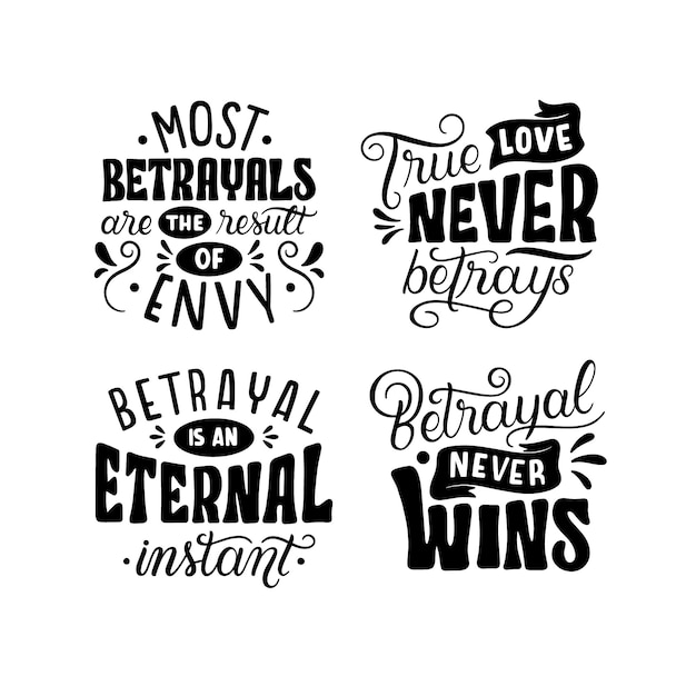 Free vector monochrome lettering betrayal stickers collection