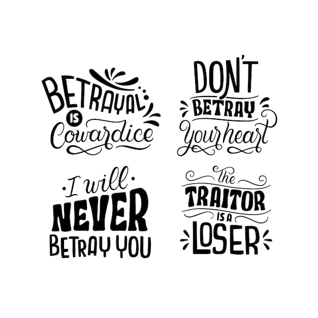 Free Vector monochrome lettering betrayal stickers collection