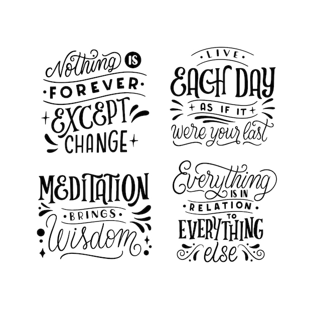 Free vector monochrome lettering buddha stickers collection