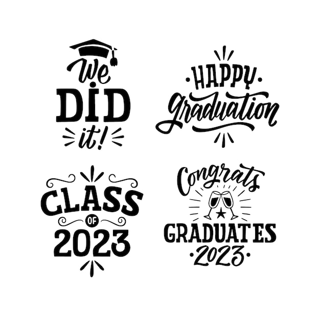 Free vector monochrome lettering class of 2023 stickers collection