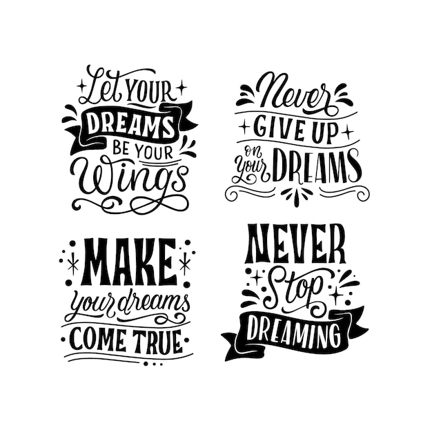 Monochrome lettering dreams stickers collection