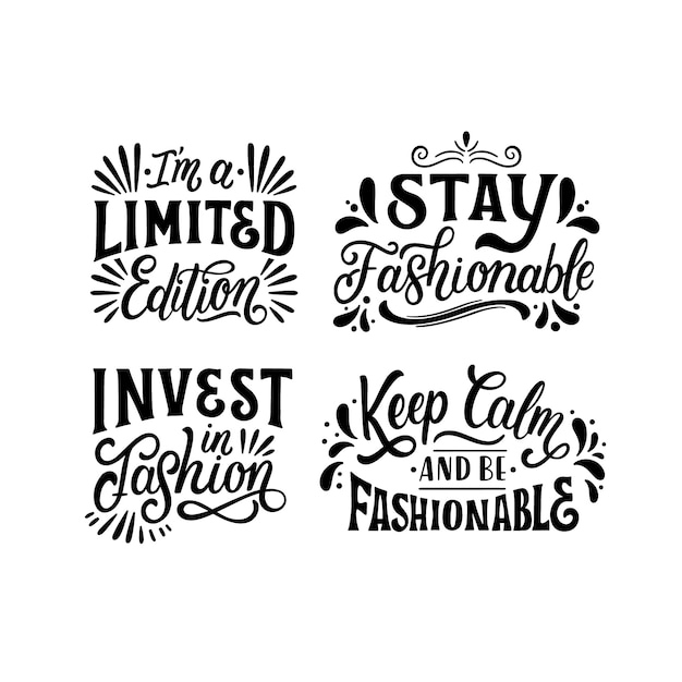 Free vector monochrome lettering fashion stickers collection