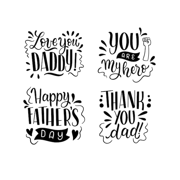 Free Vector monochrome lettering fathers day stickers collection