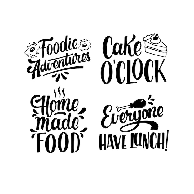 Free Vector monochrome lettering foodie stickers collection