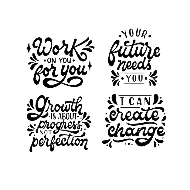 Free vector monochrome lettering growth stickers collection