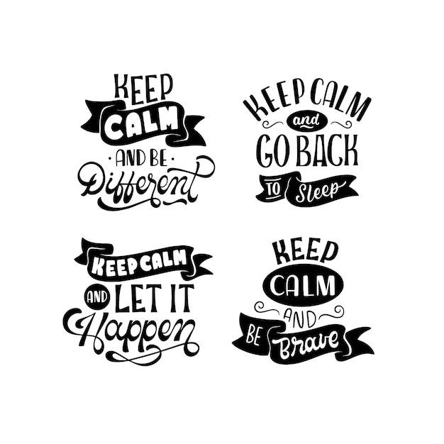 Free Vector monochrome lettering keep calm stickers collection