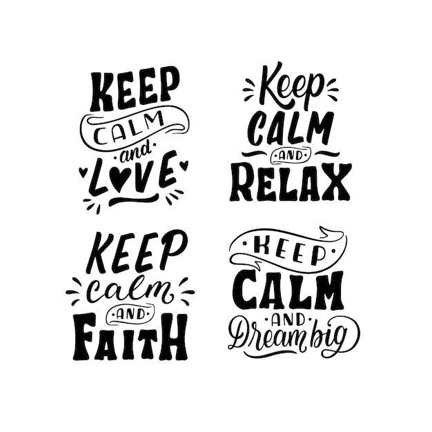 Free Vector monochrome lettering keep calm stickers collection