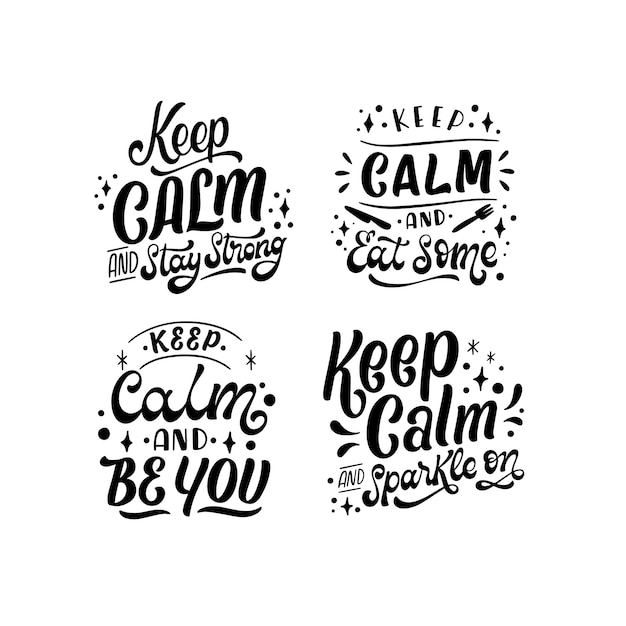 Free Vector monochrome lettering keep calm stickers collection