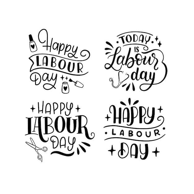 Free Vector monochrome lettering labor day stickers collection