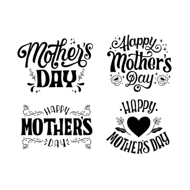 Free Vector monochrome lettering mothers day stickers collection