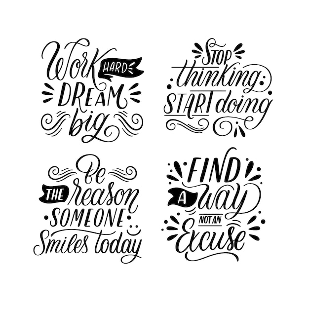 Free Vector monochrome lettering motivational quotes stickers collection