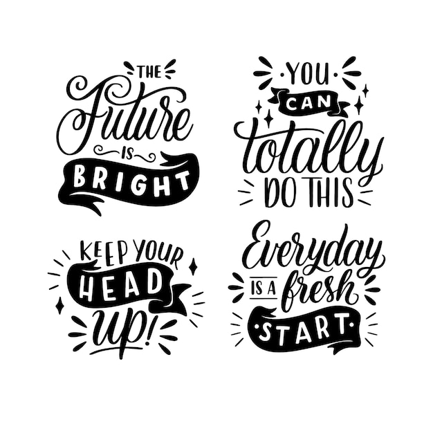 Free vector monochrome lettering motivational quotes stickers collection