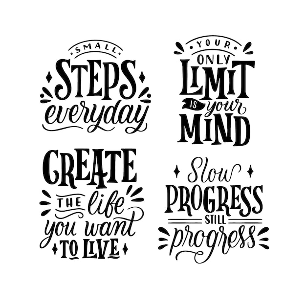 Monochrome lettering motivational quotes stickers collection