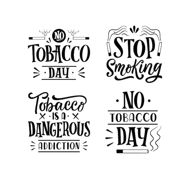 Free Vector monochrome lettering no tobacco day stickers collection