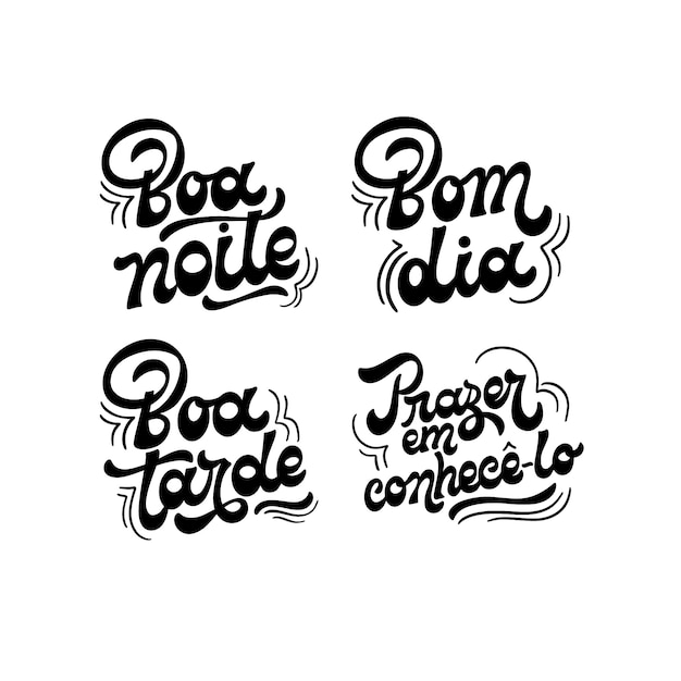 Free Vector monochrome lettering portuguese stickers collection