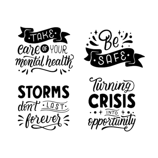 Free Vector monochrome lettering self-care stickers collection