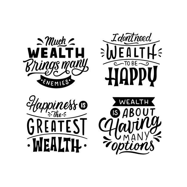 Monochrome lettering wealth stickers collection