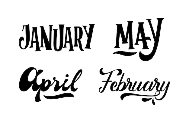 Free Vector monochrome months lettering collection