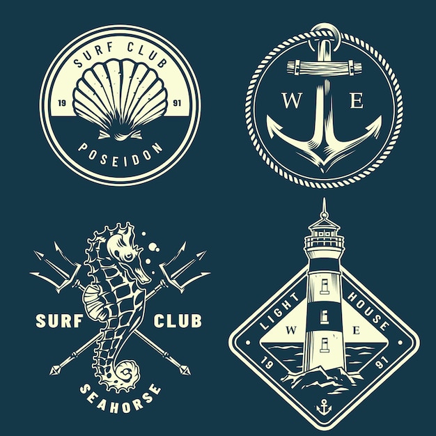 Free vector monochrome nautical logos collection