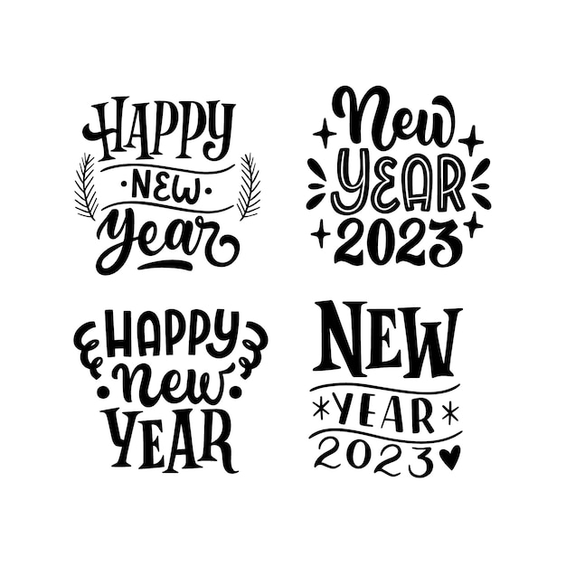 Monochrome new year elements stickers collection