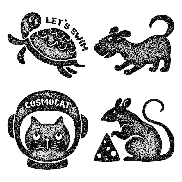 Free Vector monochrome pet animals stickers collection