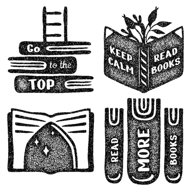 Free Vector monochrome reading books stickers collection