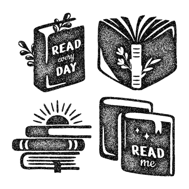 Free Vector monochrome reading books stickers collection