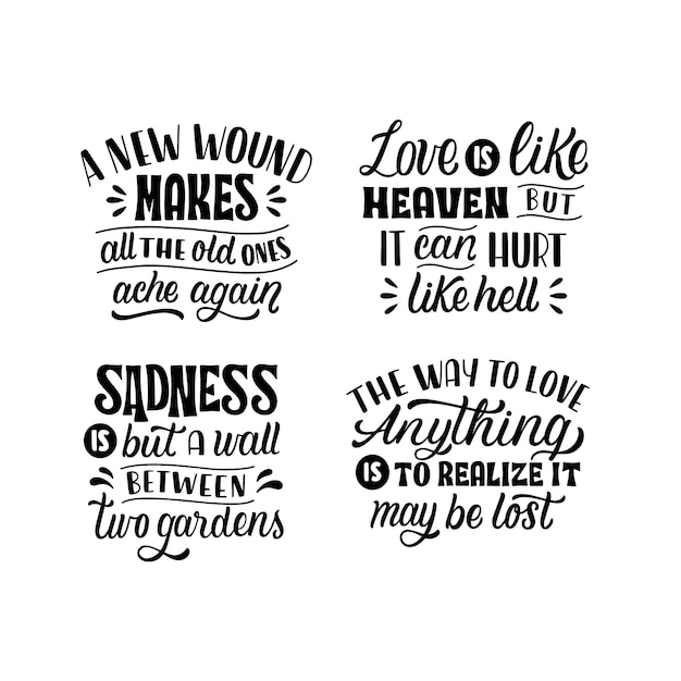 Free vector monochrome sadness lettering stickers collection