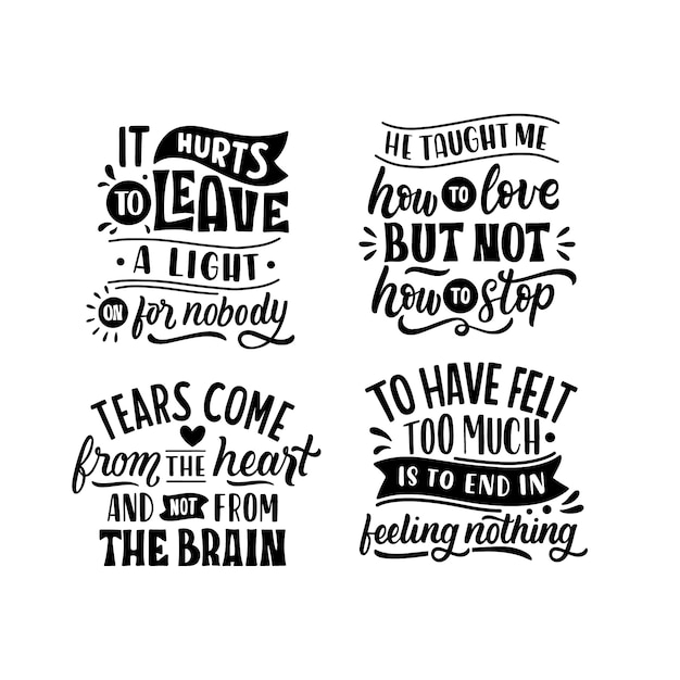 Monochrome sadness lettering stickers collection