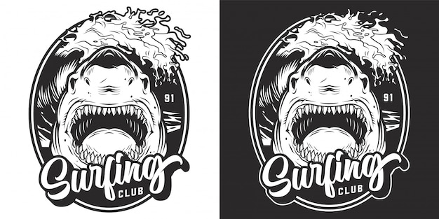 Free Vector monochrome summer surfing club label