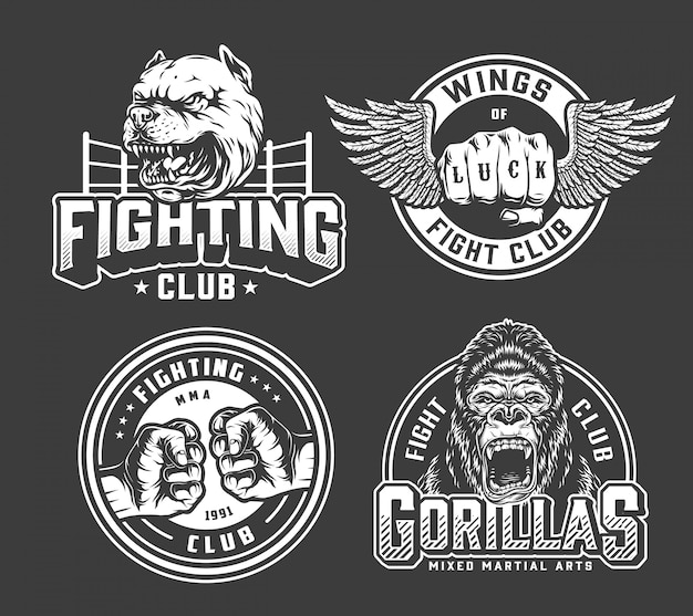 Free Vector monochrome vintage fighting badges