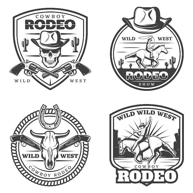 Free Vector monochrome vintage rodeo logos set