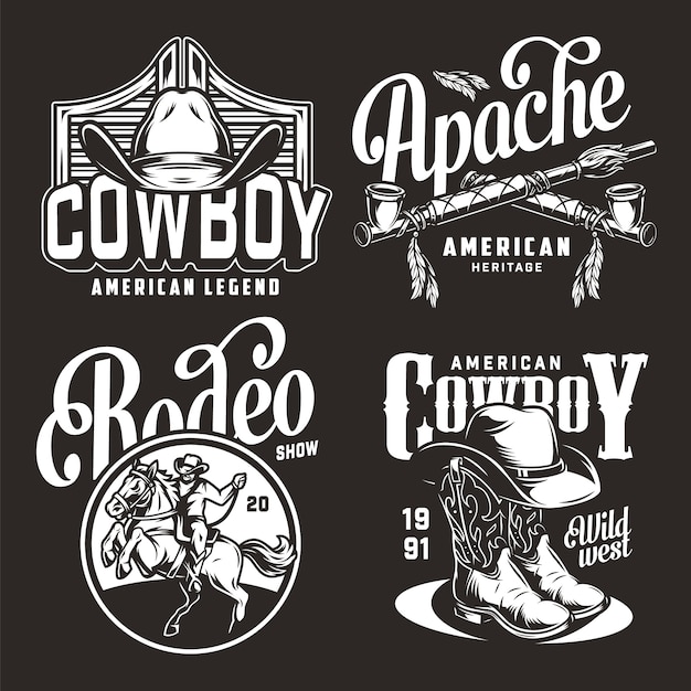 Monochrome vintage wild west badges