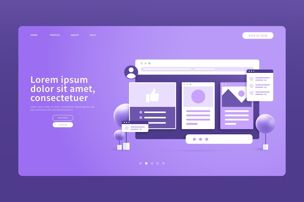 Monochrome violet 3d concepts landing page