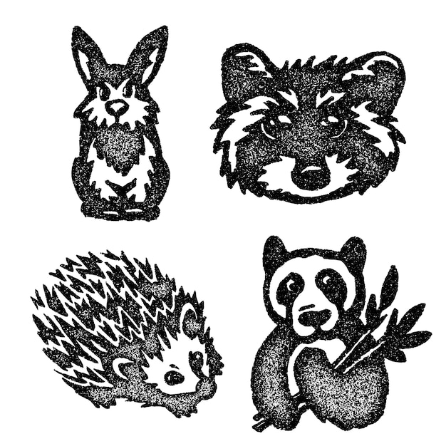 Free vector monochrome wild animals stickers collection