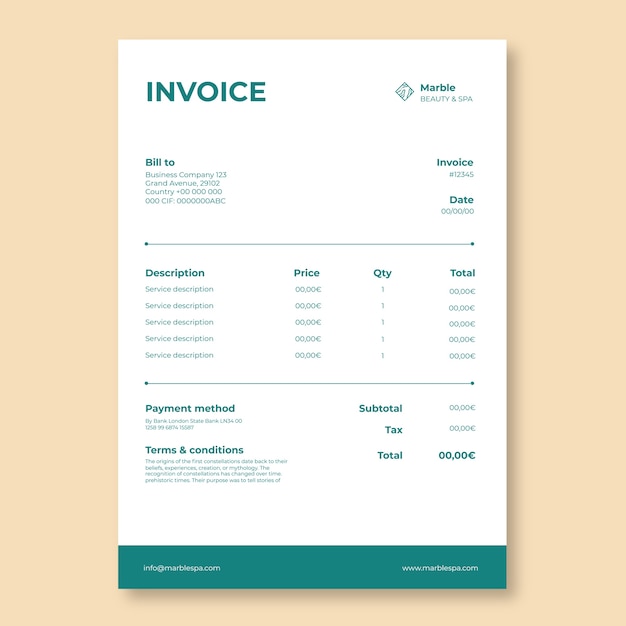 Monocolor marble spa invoice