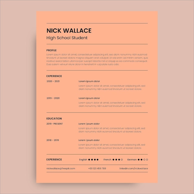 Monocolor simple nick student high school resume