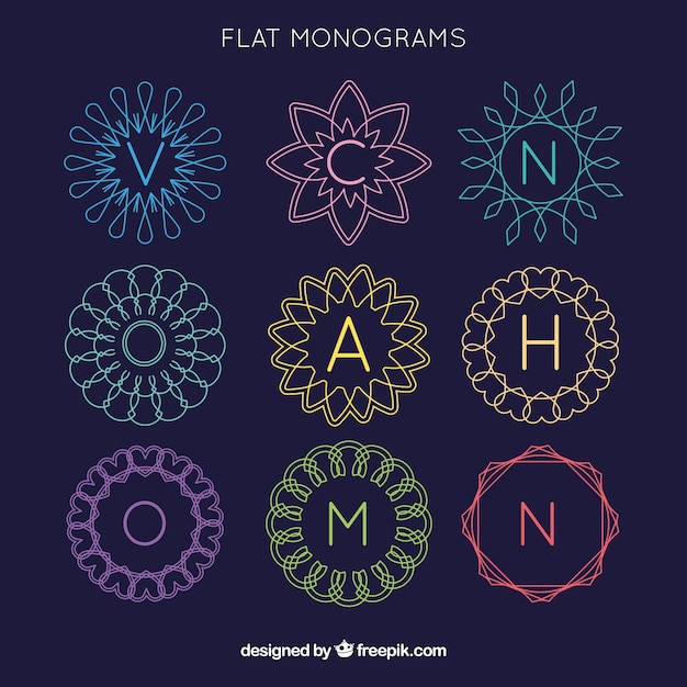 Free vector monograms collection of colors in flat design