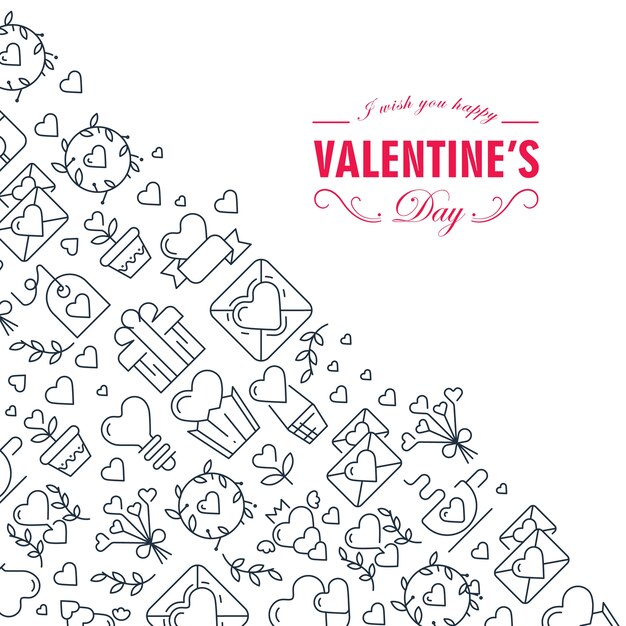 Monotone creative valentines day sketch composition with beautiful symbols illustration