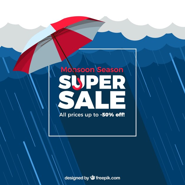 Monsoon sale composition with flat design